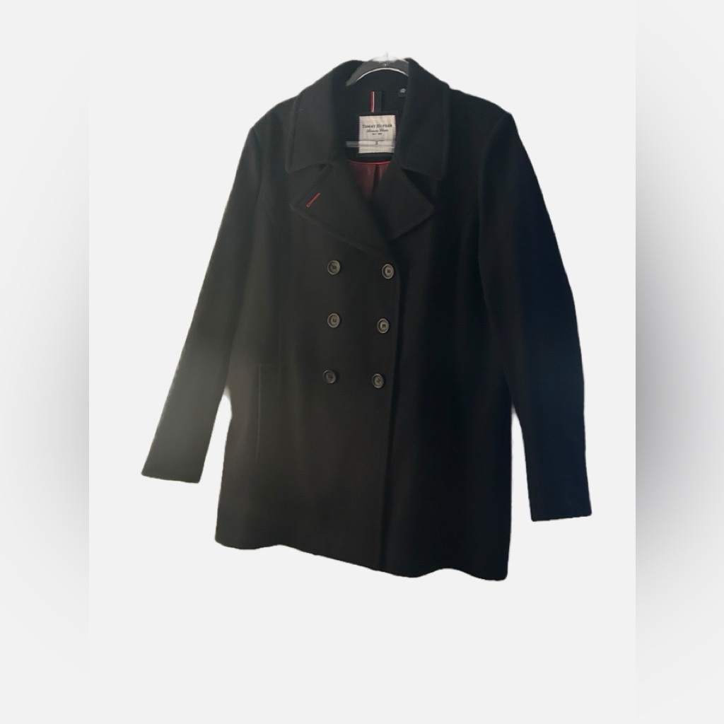Tommy Hilfiger Men’s Double Breasted Wool Peacoat Navy Red Lining Xxl Nwot